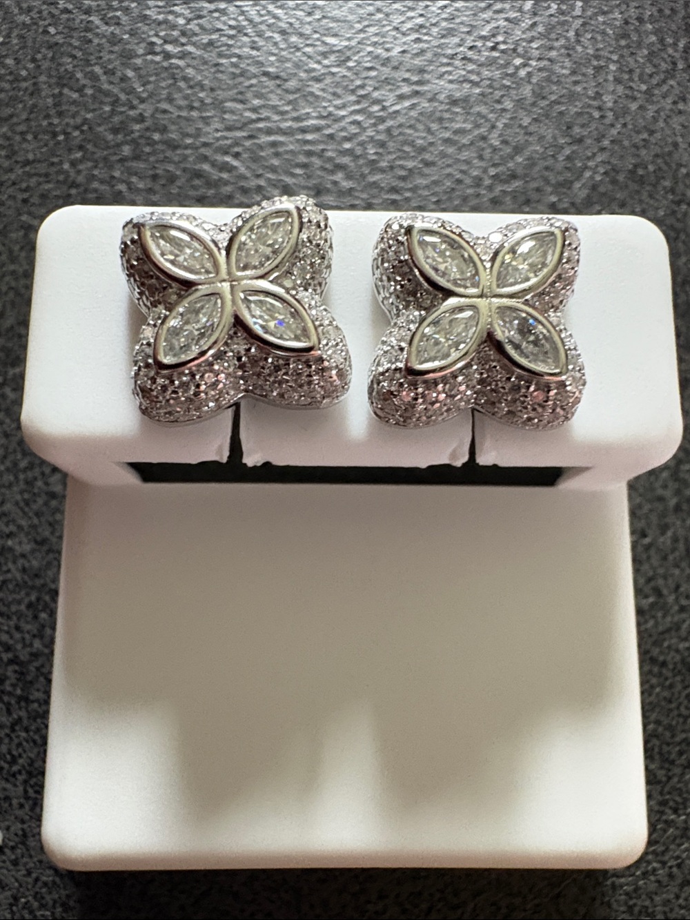 Sterling silver 925 Flower Cluster Cubic Zirconia Stud Earrings.